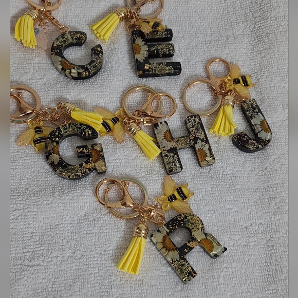 NWT - Choose Your Sunflower/Glitter Alphabet Keychain Charm - Picture 1 of 4
